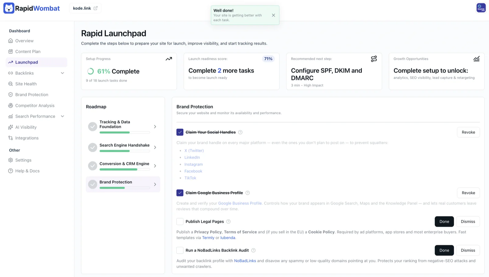 The Brand Protection tasks in the Launchpad