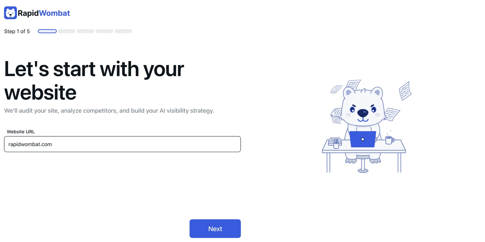 Onboarding step 1 — enter your website URL